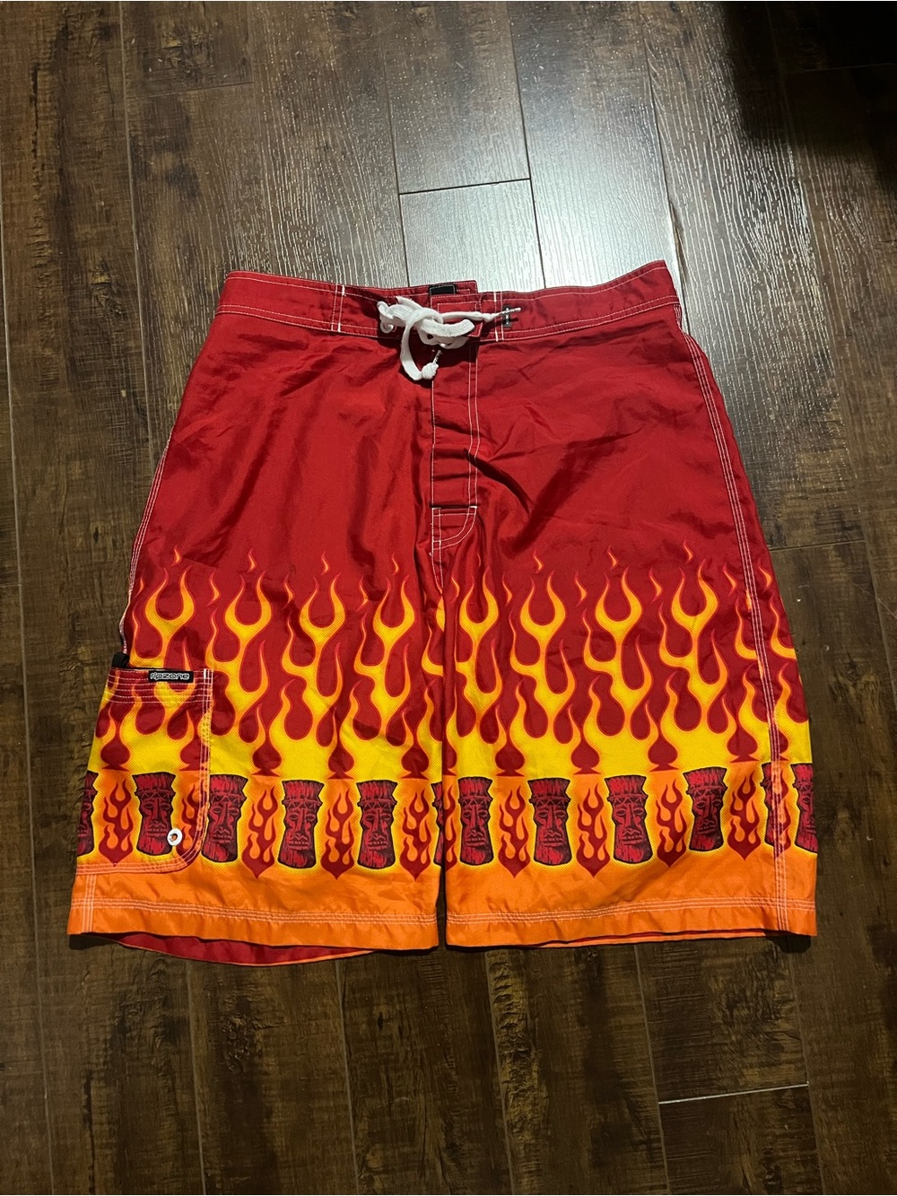 Red Flame-Striped Men’s Swim Board Shorts